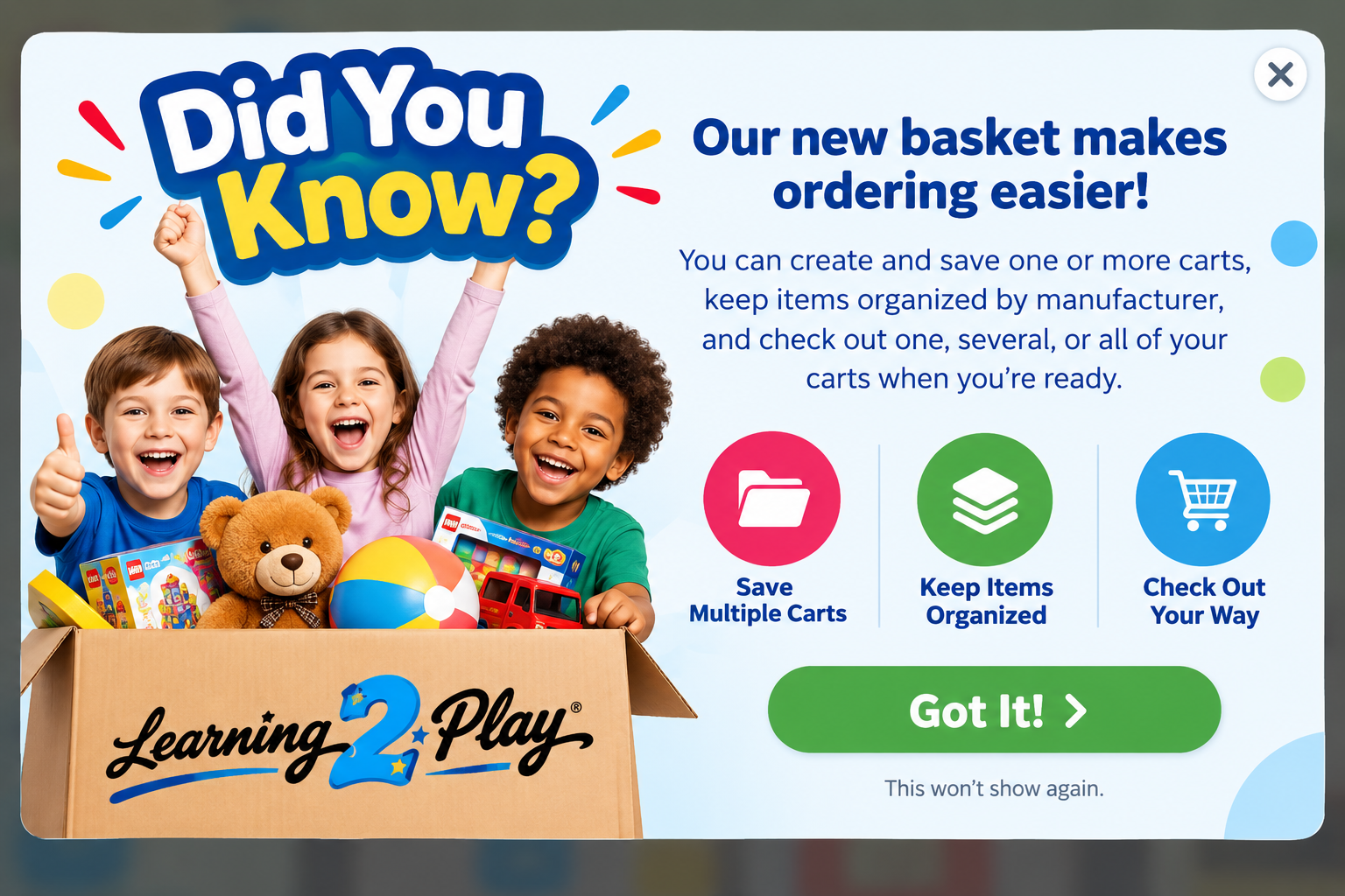 Learn 2 Play - New Basket Features